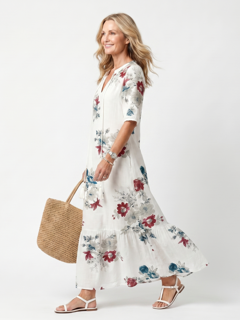 Nivelle™ | Scattered Floral Tassel Tie Midi Dress