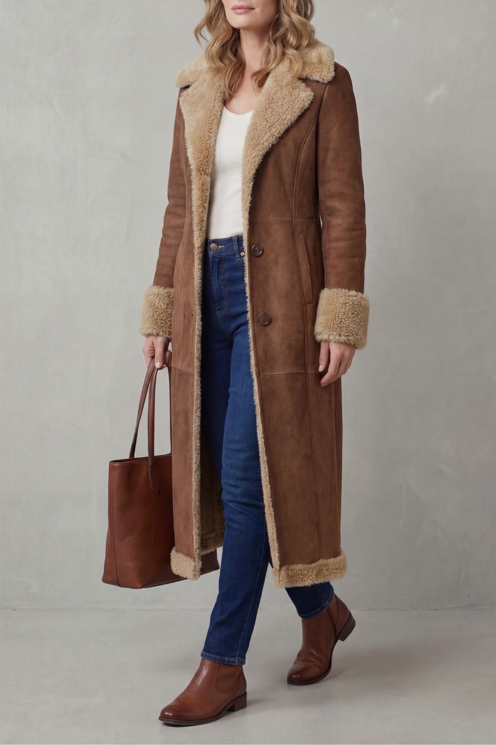 Women's Shearling-lined Silhouette Long Winter Coat