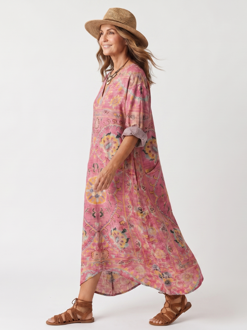 Marvelle™ | Abstract Print Relaxed Pocket Midi Dress