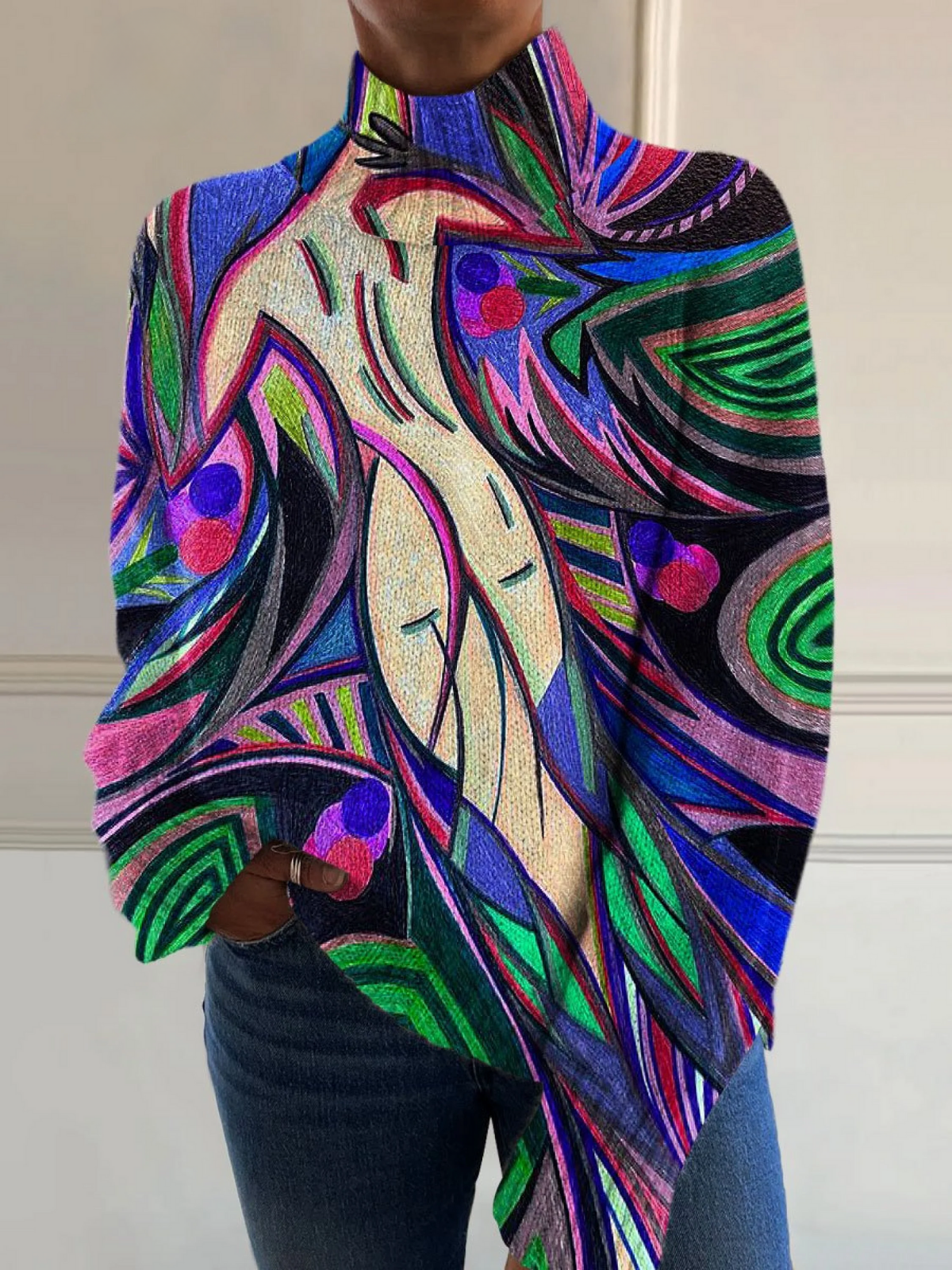 Ravelle™ | Retro Abstract Turtleneck