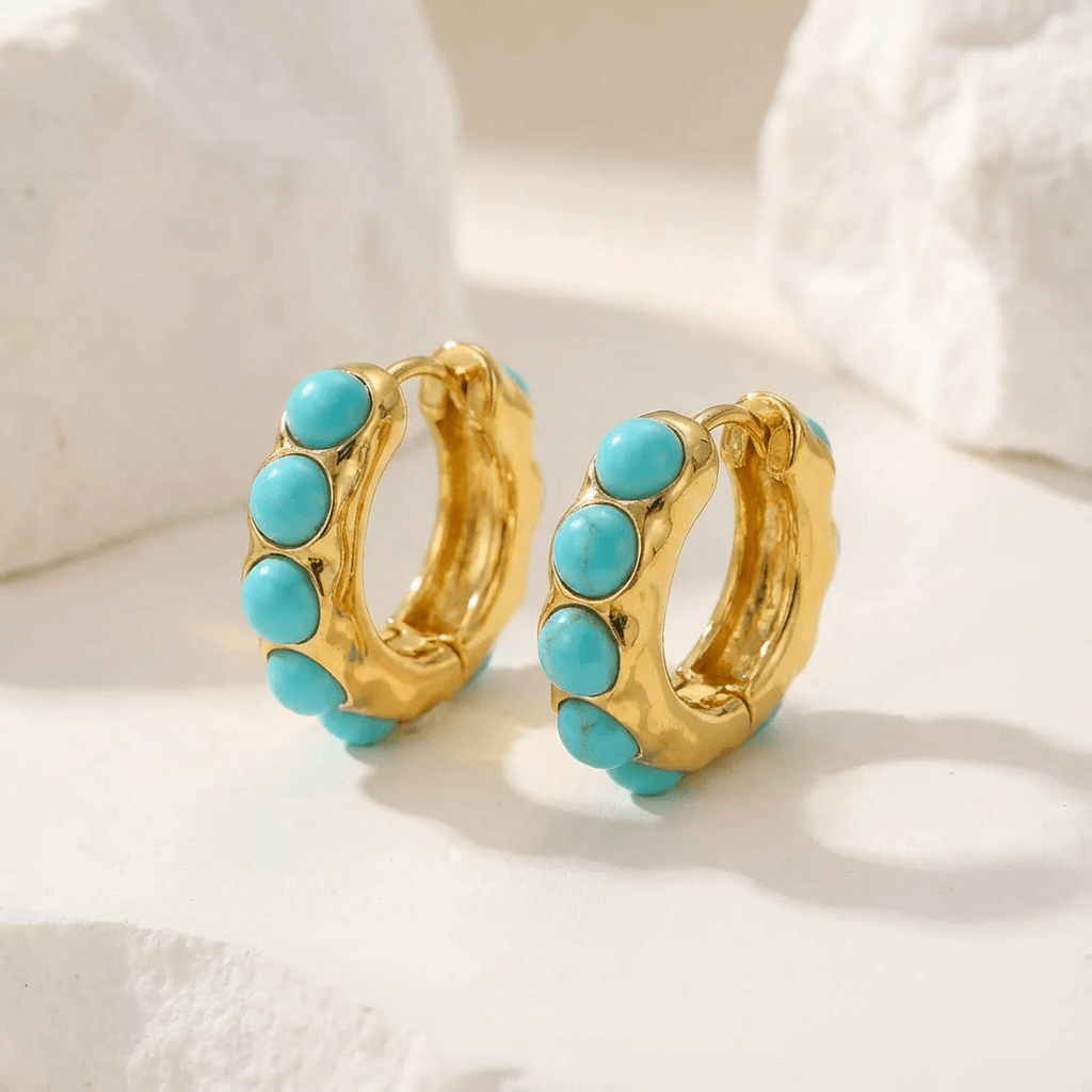 Nixie™ | Bold Turquoise Stone Sculpted Hoop Earrings