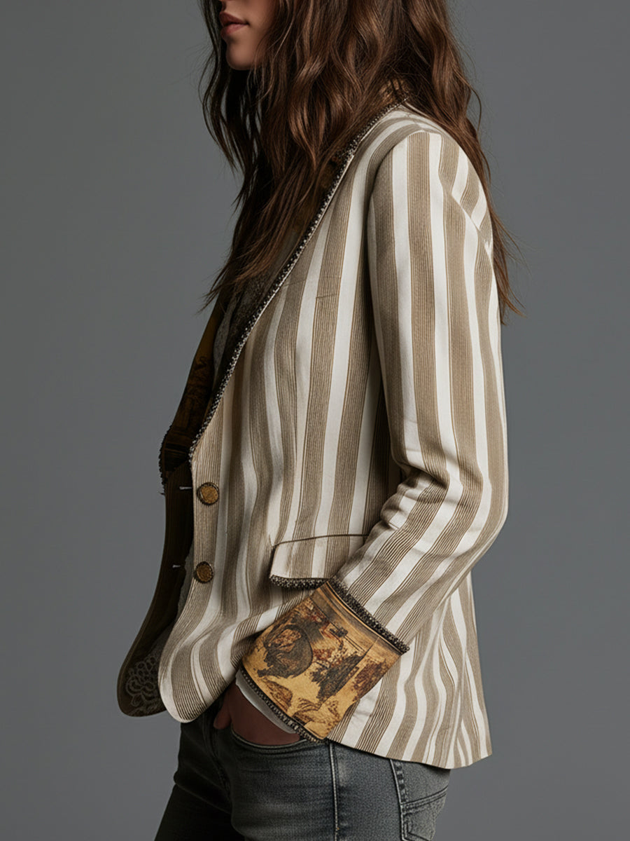 Valdine™ | Boho Striped Printed Lapel Blazer