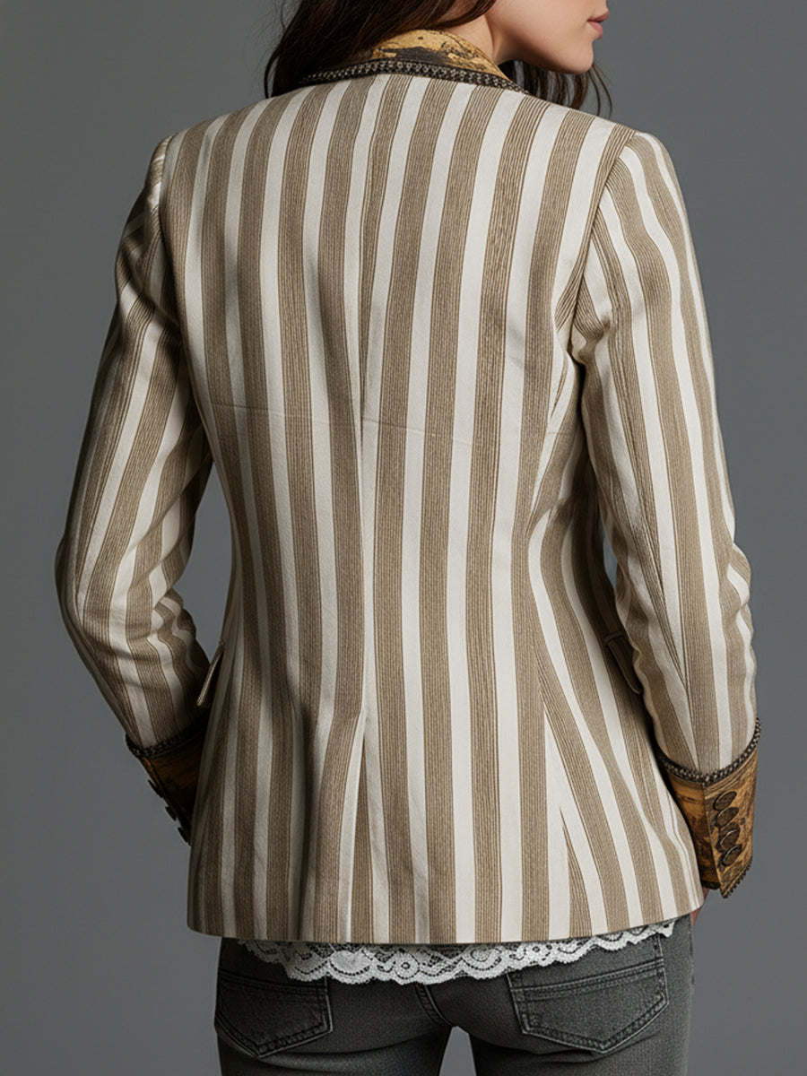 Valdine™ | Boho Striped Printed Lapel Blazer