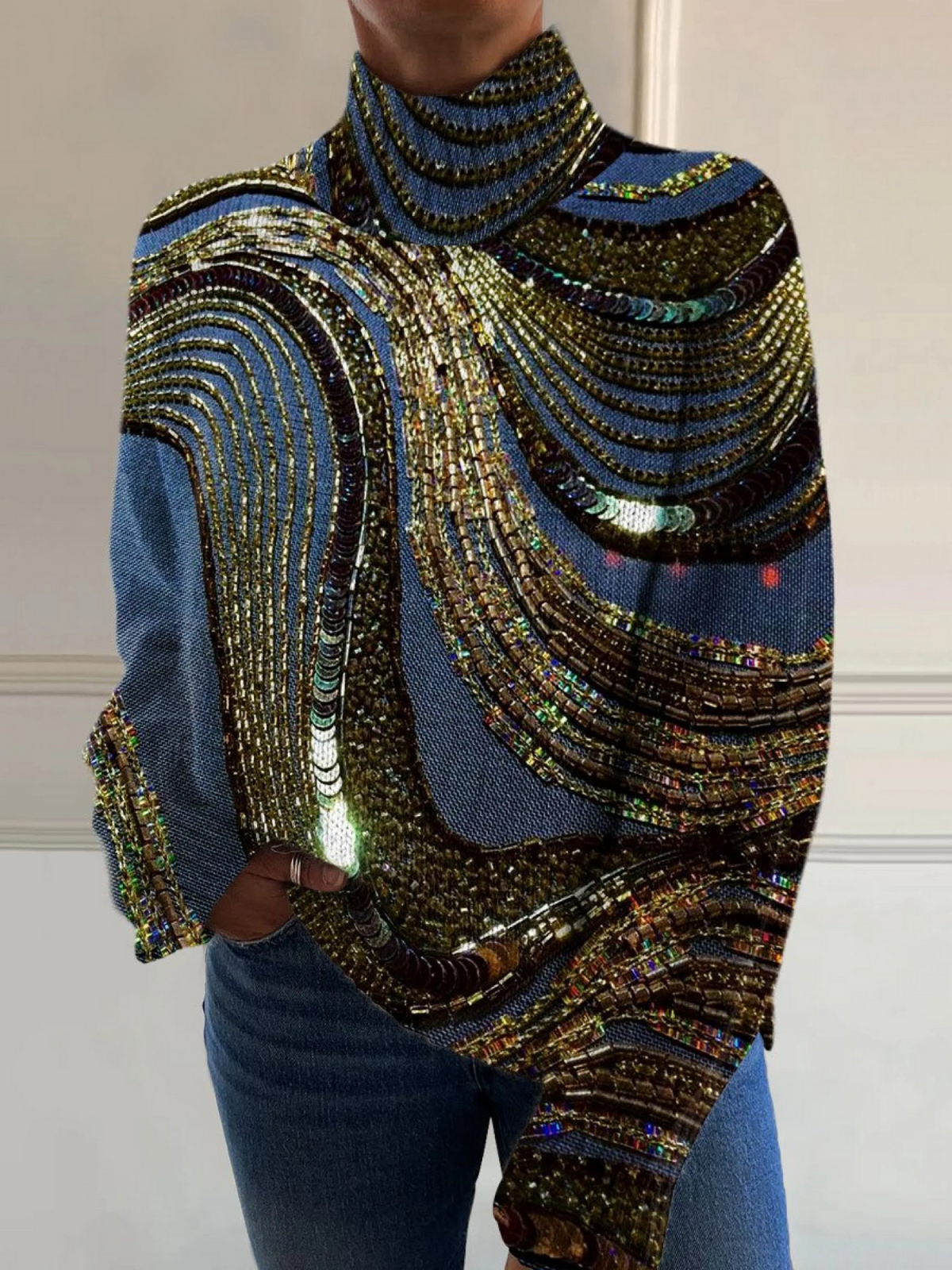 Novaline™ | Sequin Turtleneck Sweater
