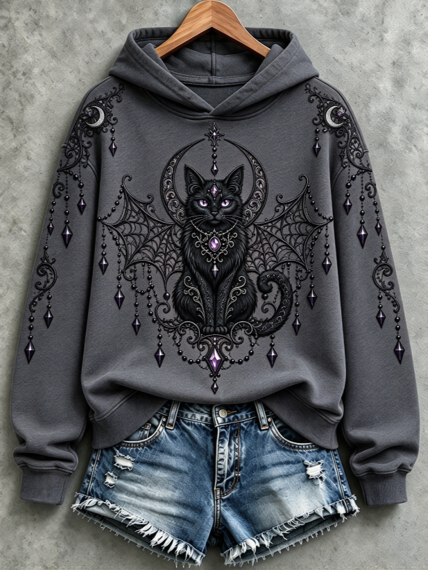 Women's Black Cat Halloween Sweatshirt