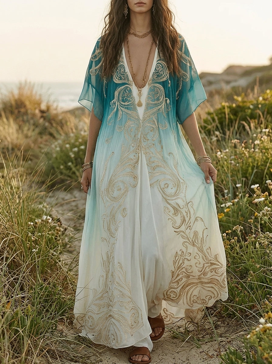 Leiara™ | Coastal Ombre Kaftan Maxi Dress