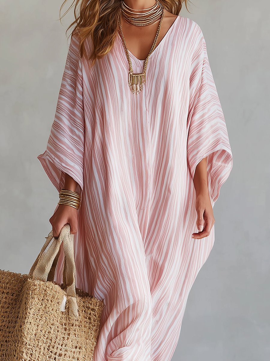 Floriana™ | Bohemian Striped Kaftan Maxi Dress