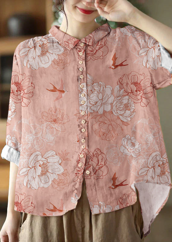 Rosanne™ | Floral Print Button-Front Blouse with Relaxed Fit and Long Sleeves