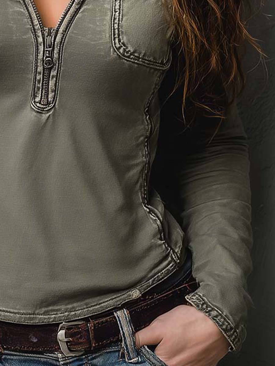 Esmé™ | Slim Fit Western Utility Zip-Up Top