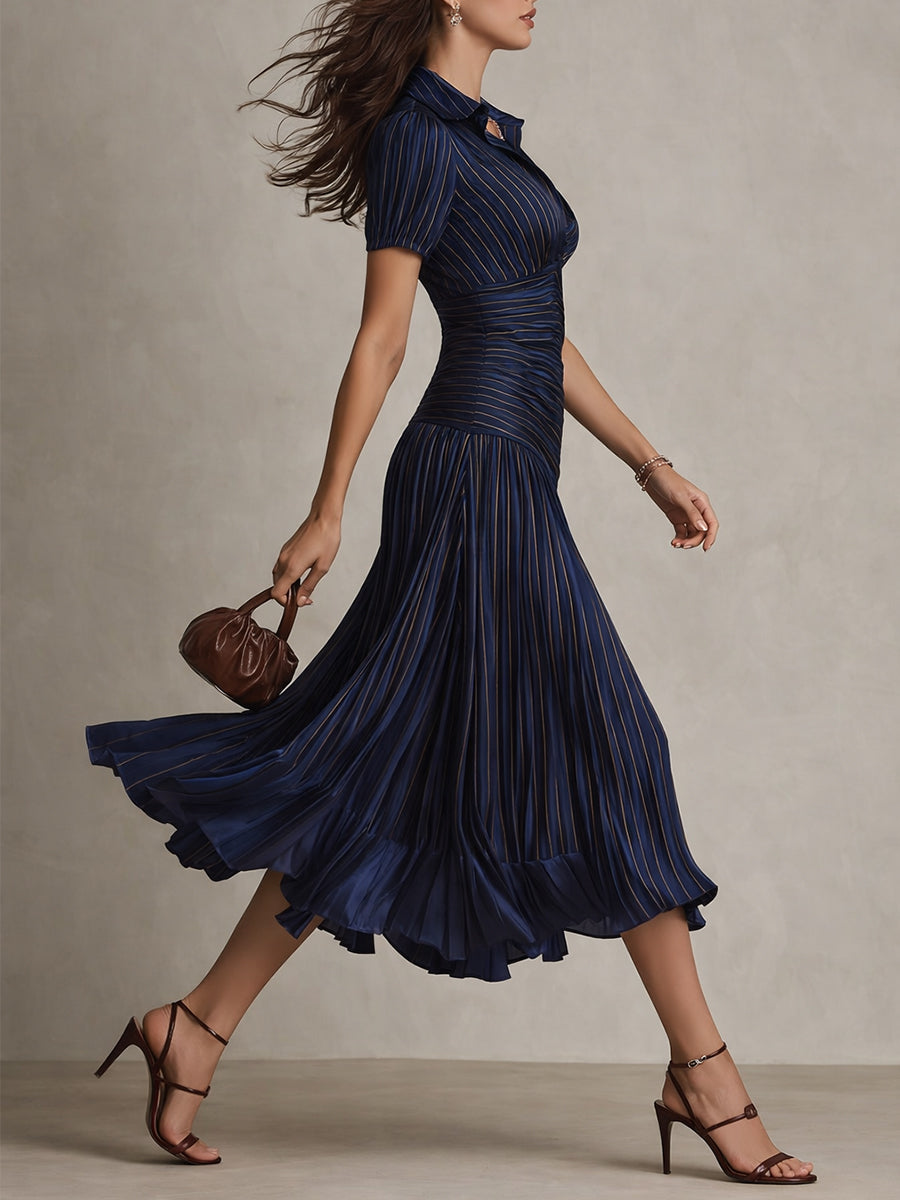 Eleanora | Retro Striped Satin Midi Dress