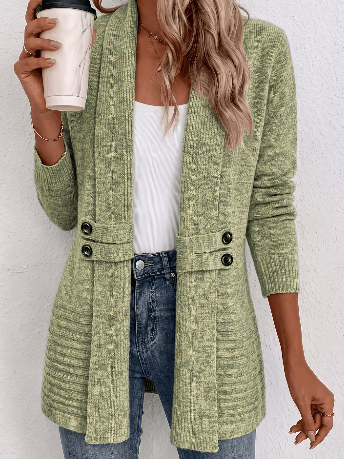 Tessa™ | Sage Ribbed Knit Button-Tab Cardigan