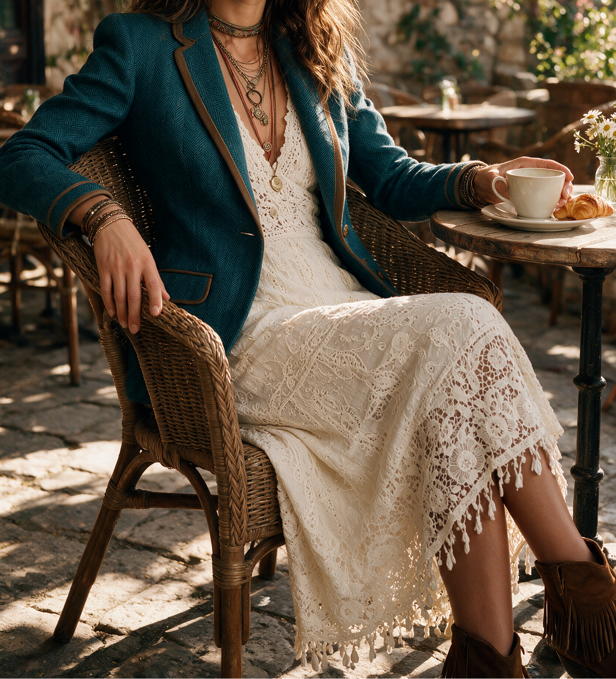 Giselle | Retro Herringbone Tweed Fitted Blazer with Contrast Trim