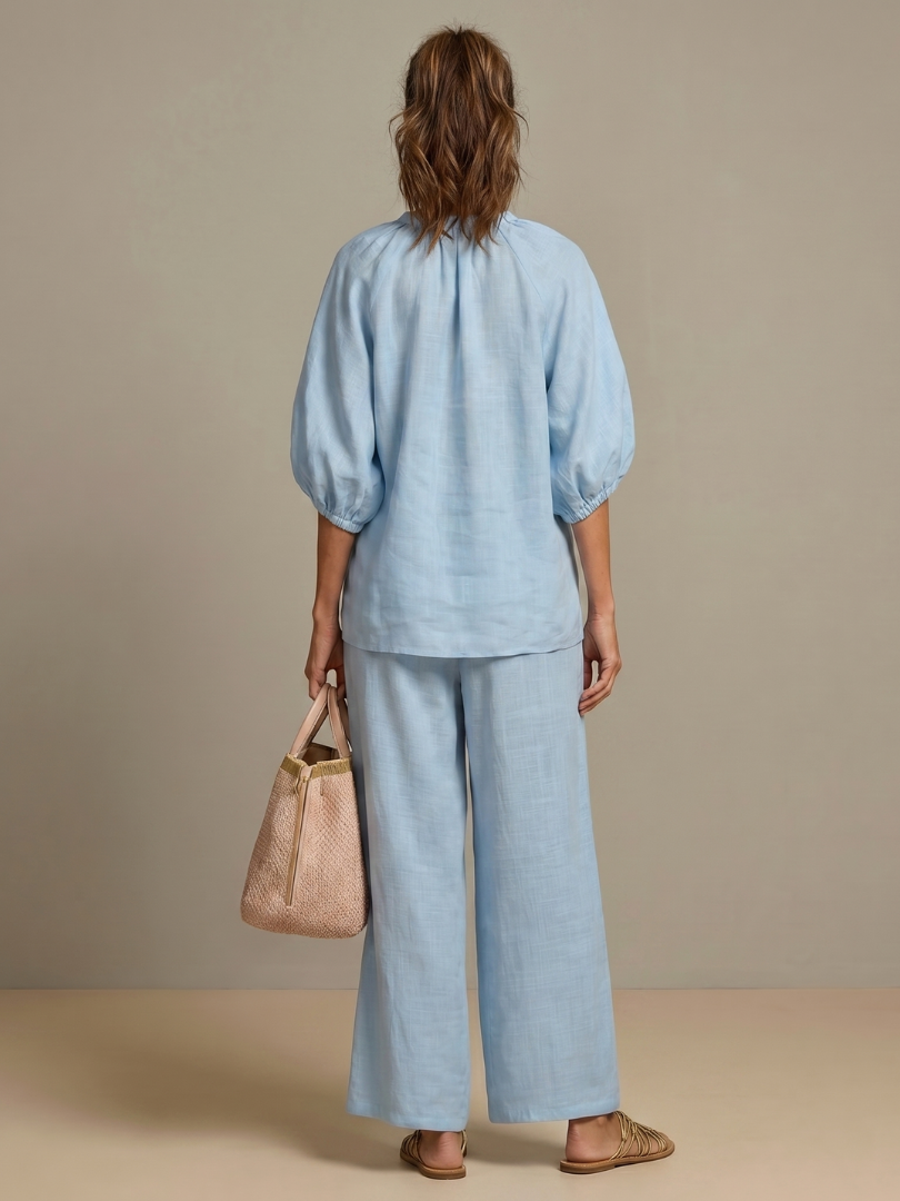 Noelle™ | Zip Front Blouson Top Wide Leg Set