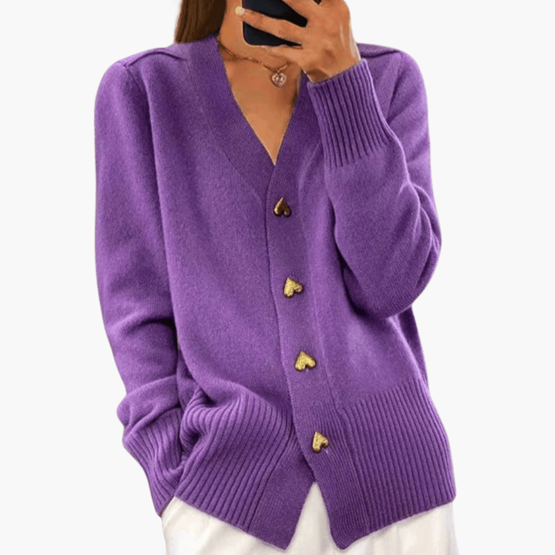 Bernadette™ | Heart Button V-Neck Cardigan