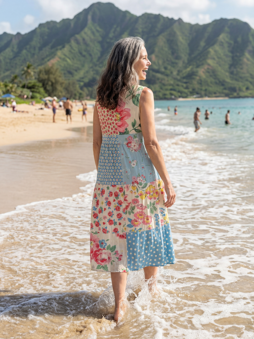 Kailani™ | Coastal Floral Patchwork Midi Dress