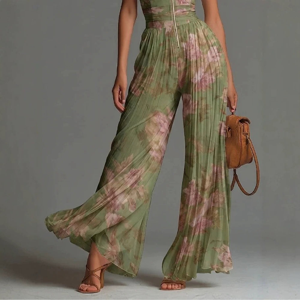 Sofia | Pleated Floral Chiffon Jumpsuit for Women