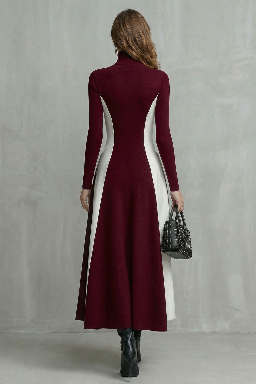 Leontara™ | Sculpted Contrast Flow Turtleneck Dress