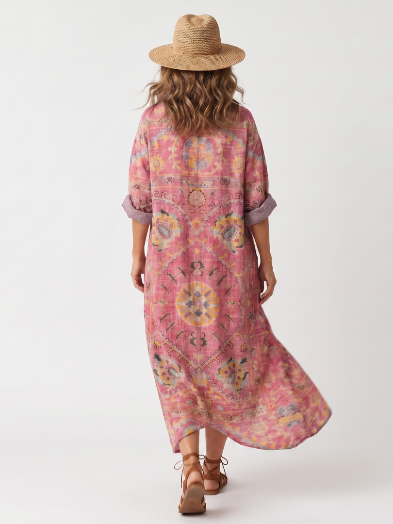 Marvelle™ | Abstract Print Relaxed Pocket Midi Dress