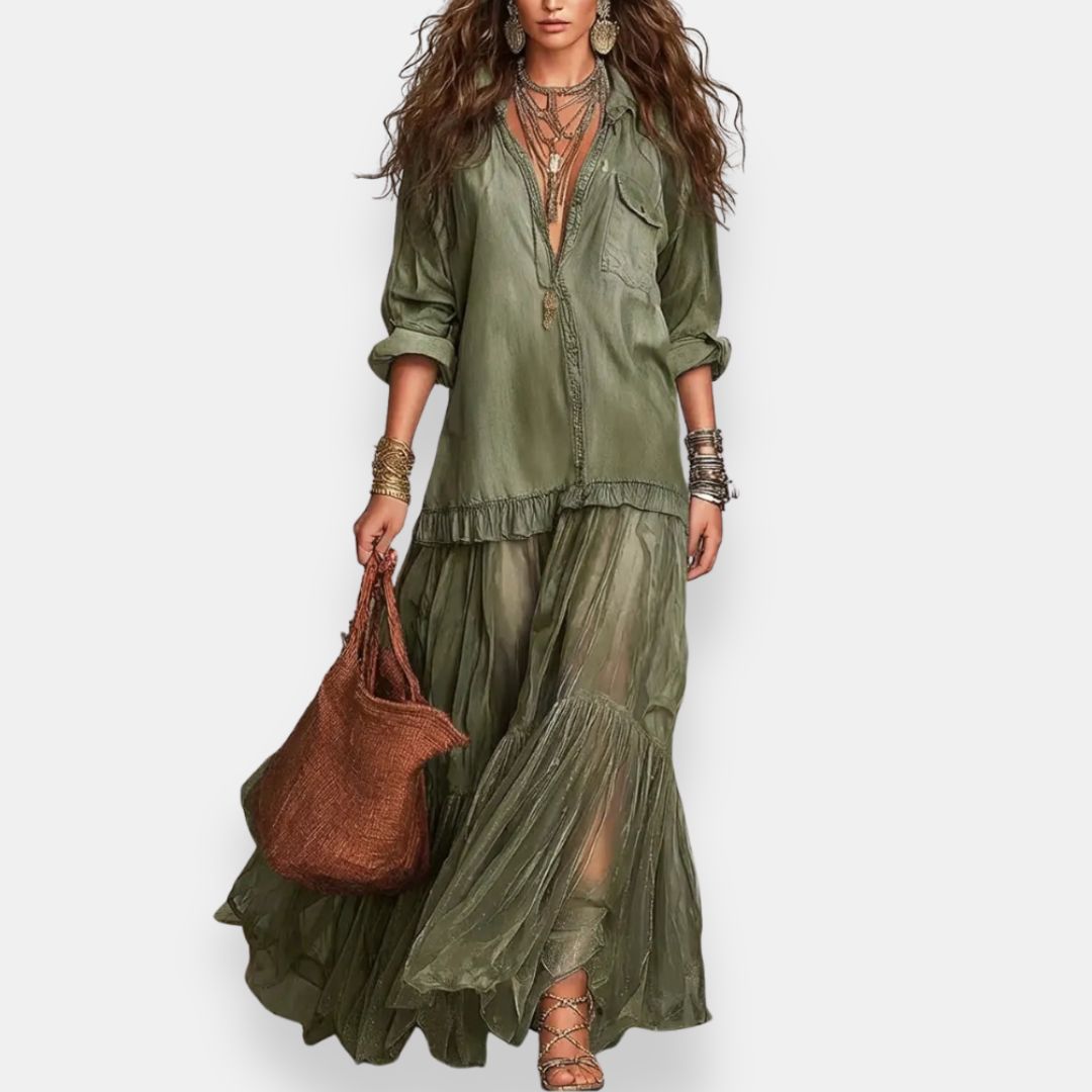 Maureen™ | Long Bohemian Ruffle Dress
