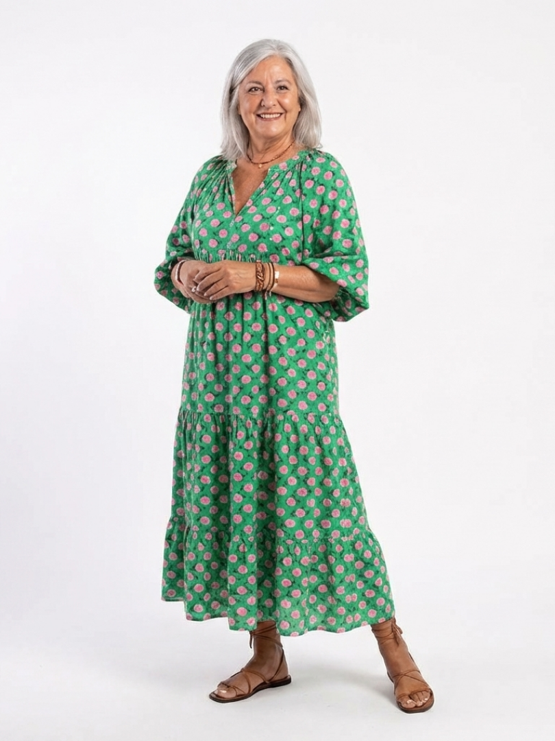 Fleuranne™ | Floral Print V-Neck Tiered Midi Dress