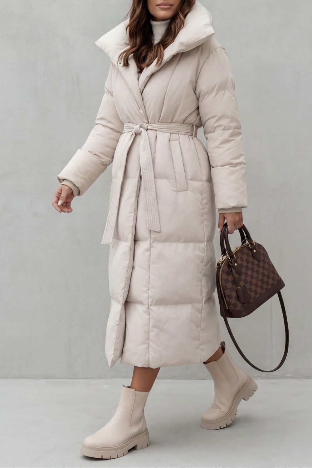 Women's Belted Silhouette Long Padded Puffer Coat