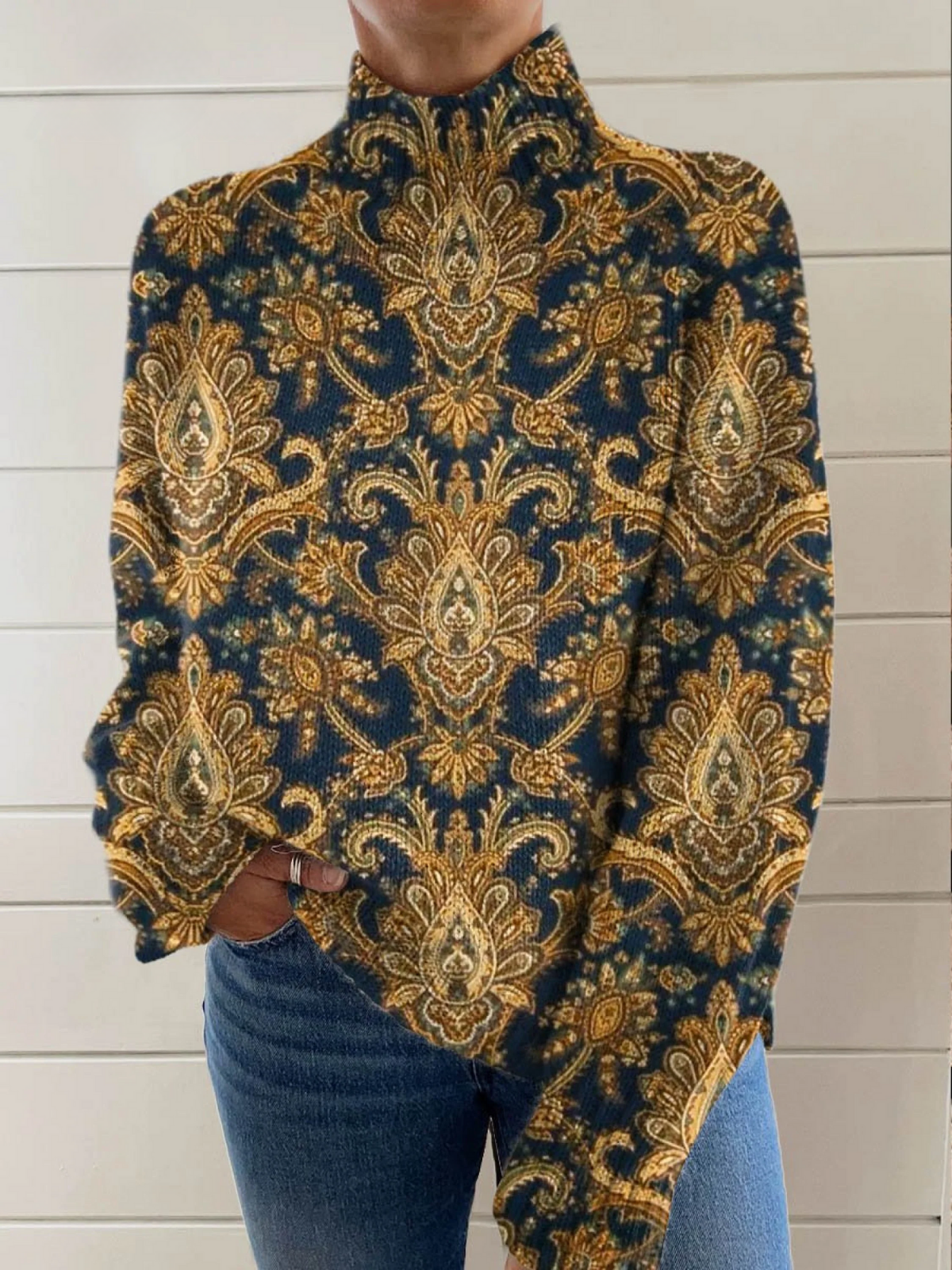 Damaris™ | Vintage Floral Art Turtleneck