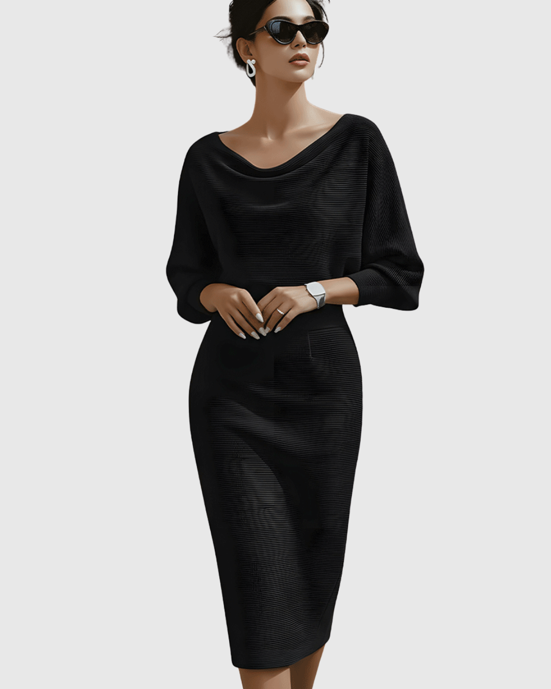 White Draped Batwing Midi Dress