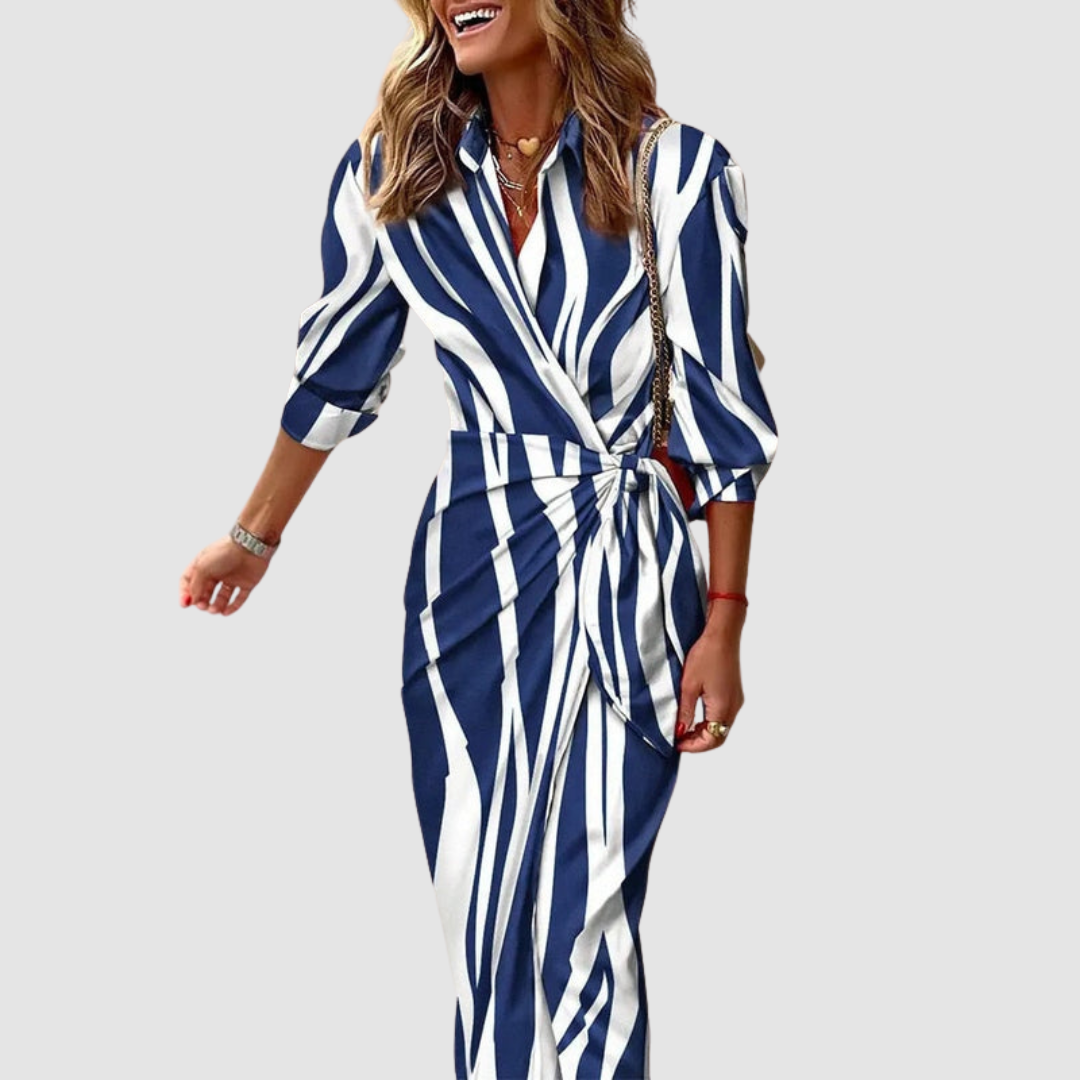 Priscilla™ | Elegant Striped Wrap Midi Dress