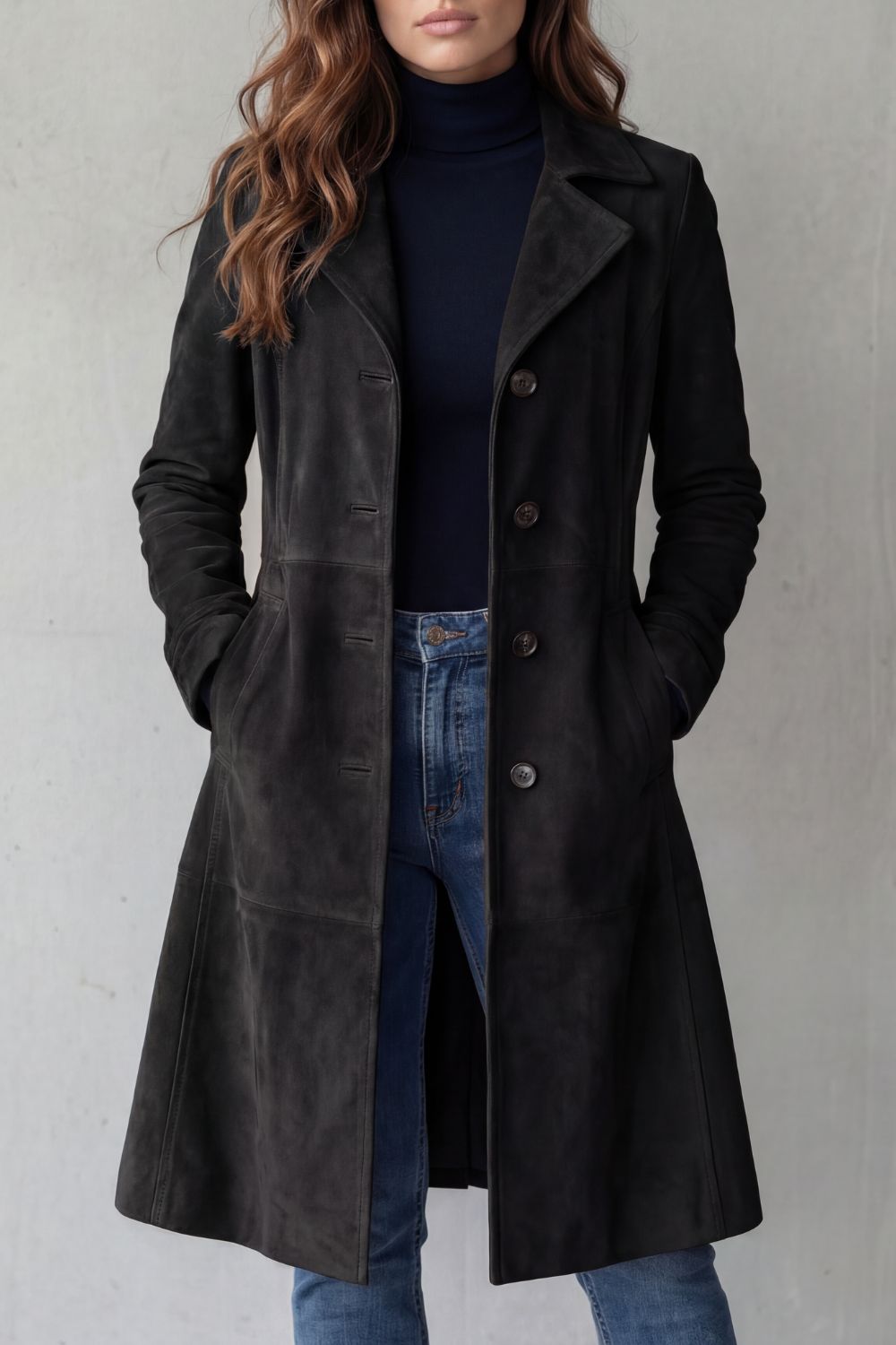 Women's Vintage Suede Finish Longline Coat