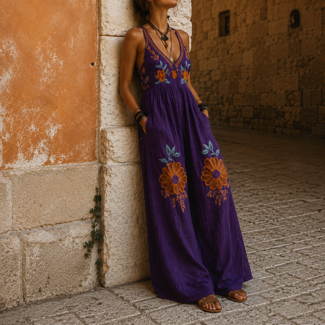 Mirabelle™ | Embroidered Bohemian Wide-Leg Jumpsuit