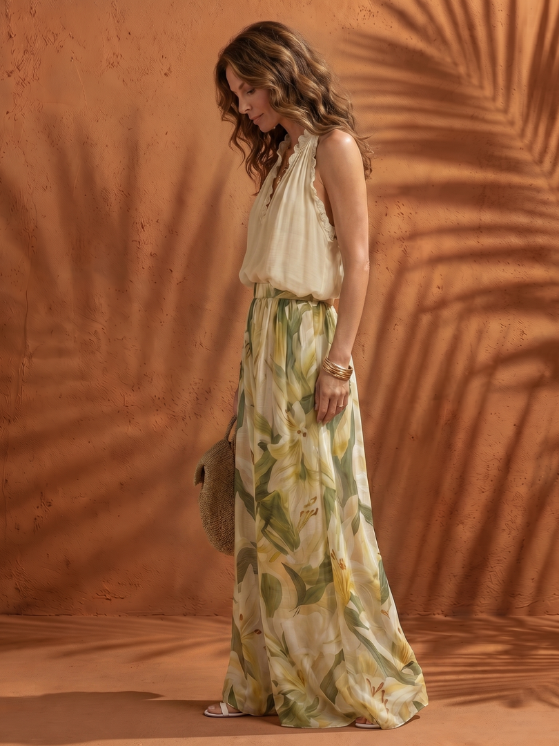 Mariselle™ | Halter Neck Blouse Floral Wide Leg Set