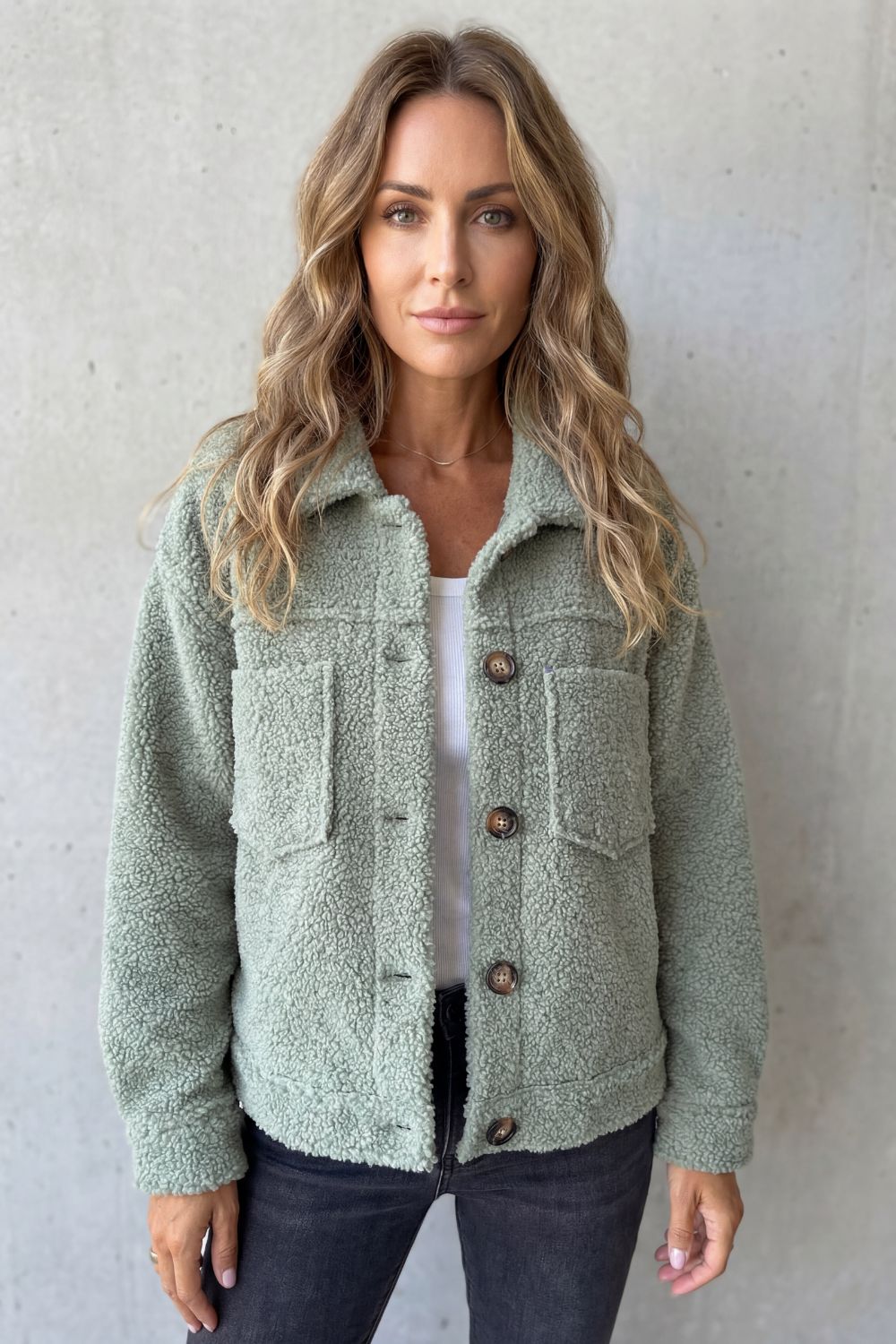 Women's Textured Fleece Style Button-up Jacket