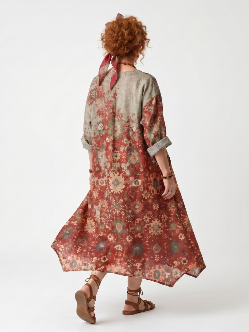 Vashti™ | Mixed Pattern Relaxed Pocket Midi Dress