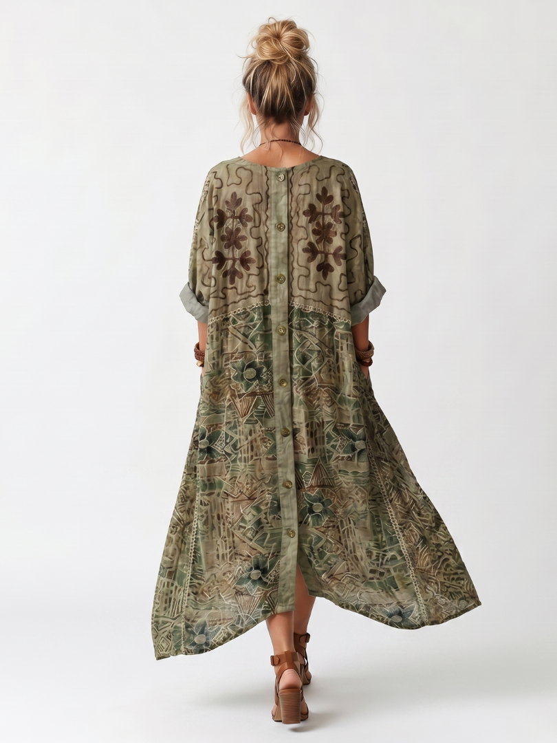 Eulara™ | Oversized Button-Front Midi Dress with Pockets