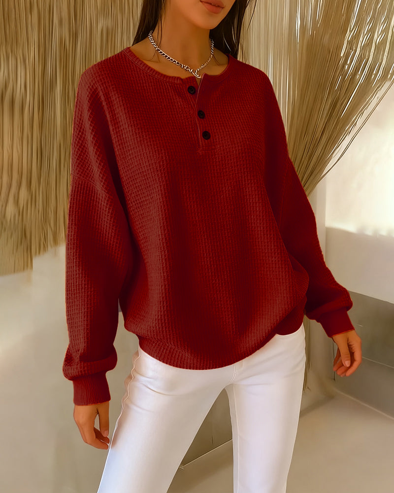 Arvella™ | Relaxed Long Sleeve Henley Sweatshirt