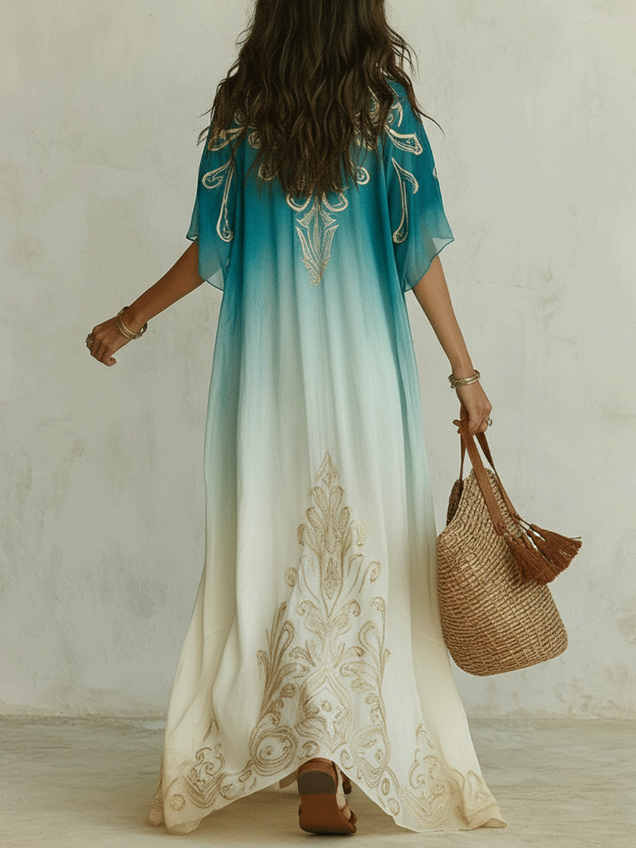 Leiara™ | Coastal Ombre Kaftan Maxi Dress