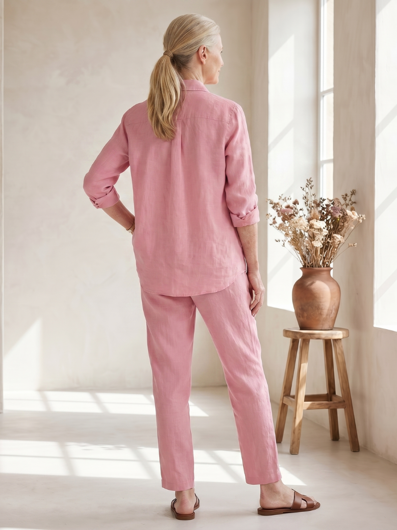 Katarina™ | Long Sleeve Button-Front Shirt & Tapered Pants Set