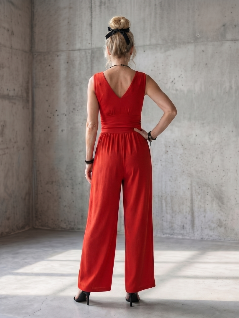 Celeste™ | Deep V Waist Defined Wide Leg Jumpsuit
