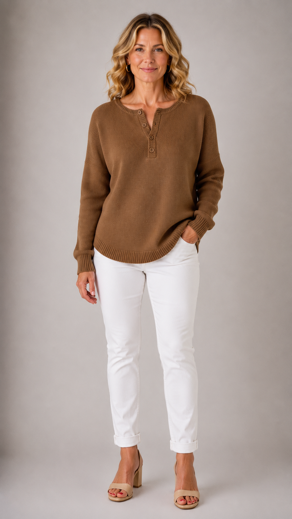 Mirelle™ | Classic Button Henley Sweater