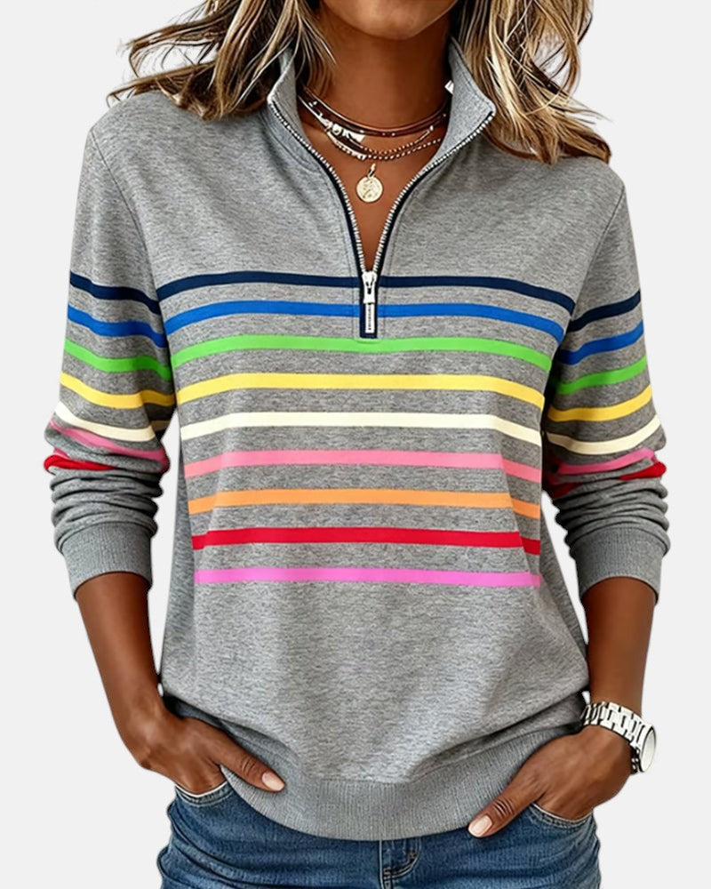 Vyclora™ | Rainbow Striped Half-Zip Sweatshirt