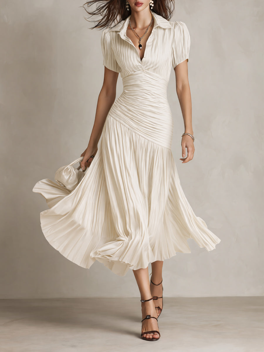 Eleanora | Retro Striped Satin Midi Dress