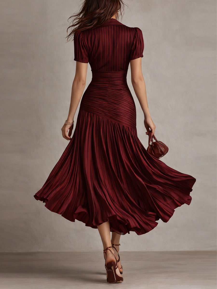 Eleanora | Retro Striped Satin Midi Dress