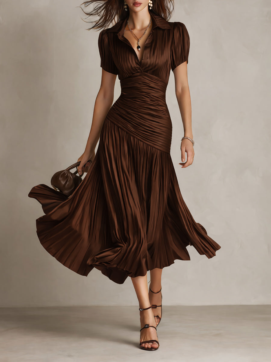 Eleanora | Retro Striped Satin Midi Dress