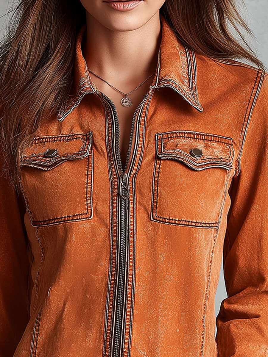 Burnley™ | Vintage Burnt Orange Utility Zip Jacket