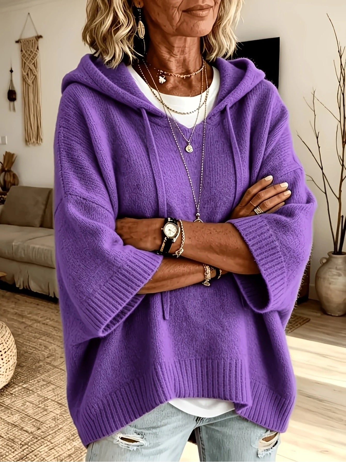Daphne™ | Batwing Hooded Pullover Sweater