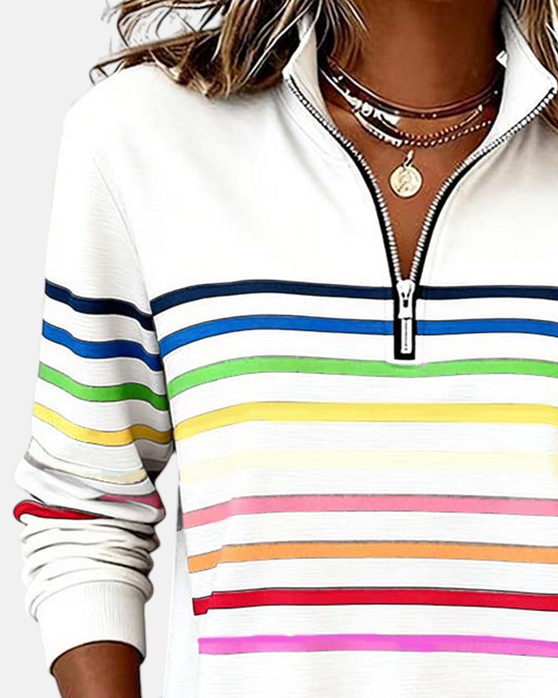 Vyclora™ | Rainbow Striped Half-Zip Sweatshirt