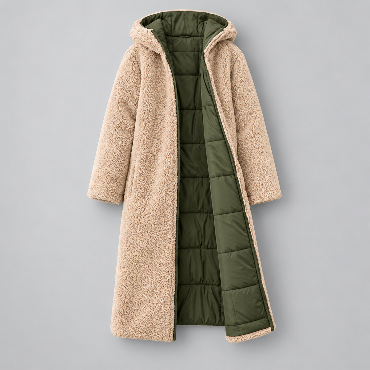 Gwendolen™ | Reversible Sherpa & Quilted Longline Coat