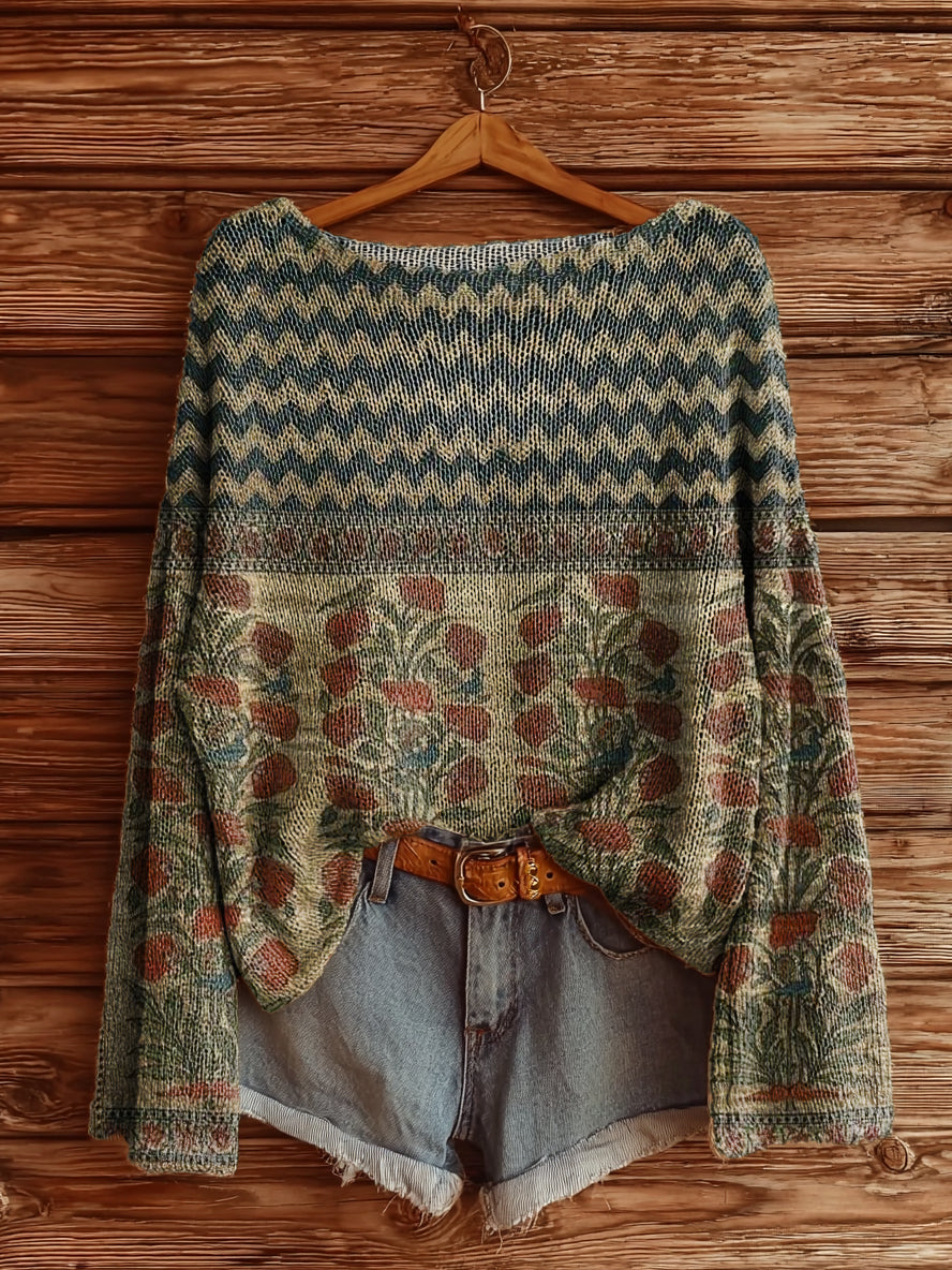 Lunabel™ | Vintage Bohemian Floral Print Sweater