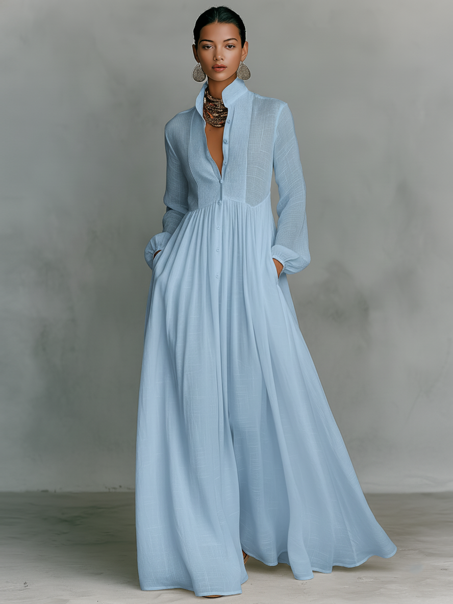 Genevieve | High-Collar Button-Front Maxi Dress
