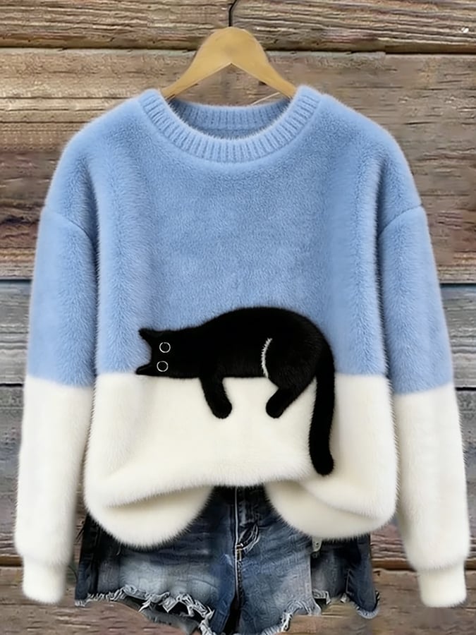 Abilara™ | Cat Print Oversized Sweater